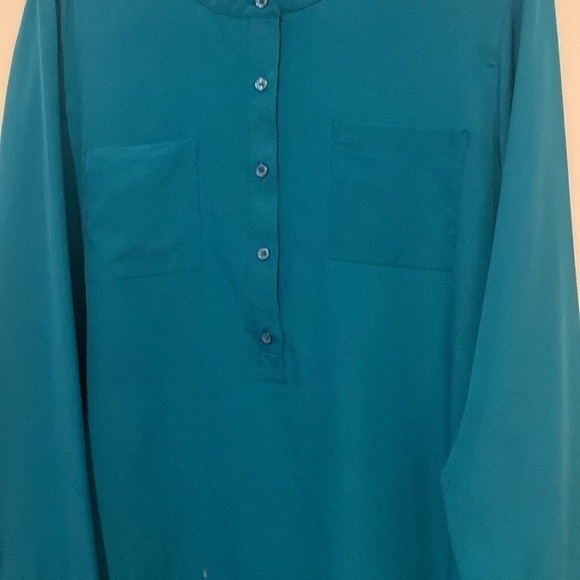Old navy woman mock collar button down shirt front pocket size L teal green - Picture 5 of 8